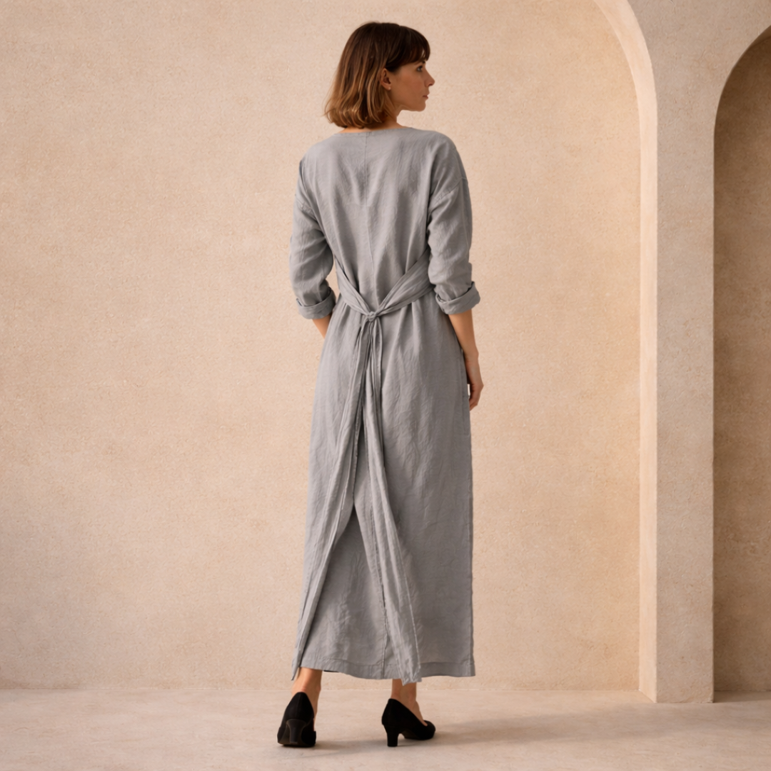 Linen Maxi Wrap Dress for Women with Tie Waist - Casual Summer Outfit