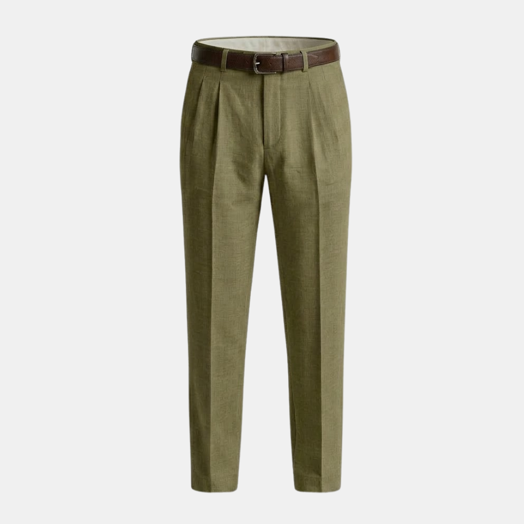 Linen Pleated Straight Leg Trousers for Men - Relaxed Fit Casual Pants