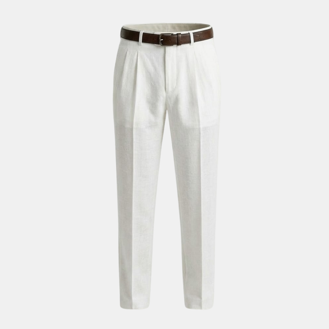Linen Pleated Straight Leg Trousers for Men - Relaxed Fit Casual Pants