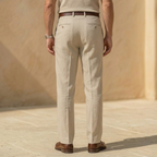 Linen Pleated Straight Leg Trousers for Men - Relaxed Fit Casual Pants