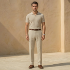 Linen Pleated Straight Leg Trousers for Men - Relaxed Fit Casual Pants