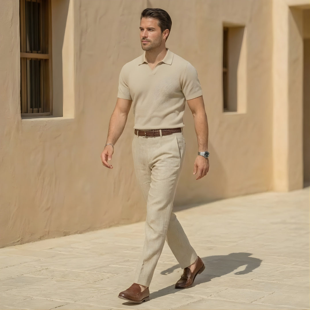 Linen Pleated Straight Leg Trousers for Men - Relaxed Fit Casual Pants