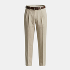 Linen Pleated Straight Leg Trousers for Men - Relaxed Fit Casual Pants