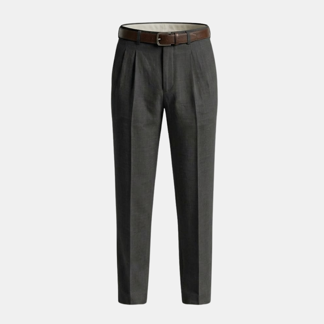Linen Pleated Straight Leg Trousers for Men - Relaxed Fit Casual Pants