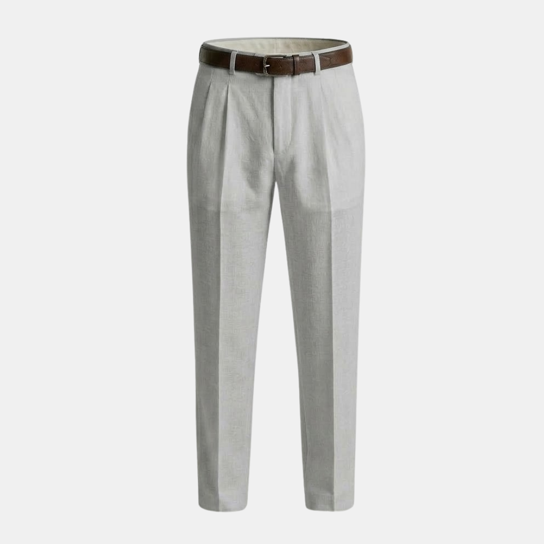 Linen Pleated Straight Leg Trousers for Men - Relaxed Fit Casual Pants