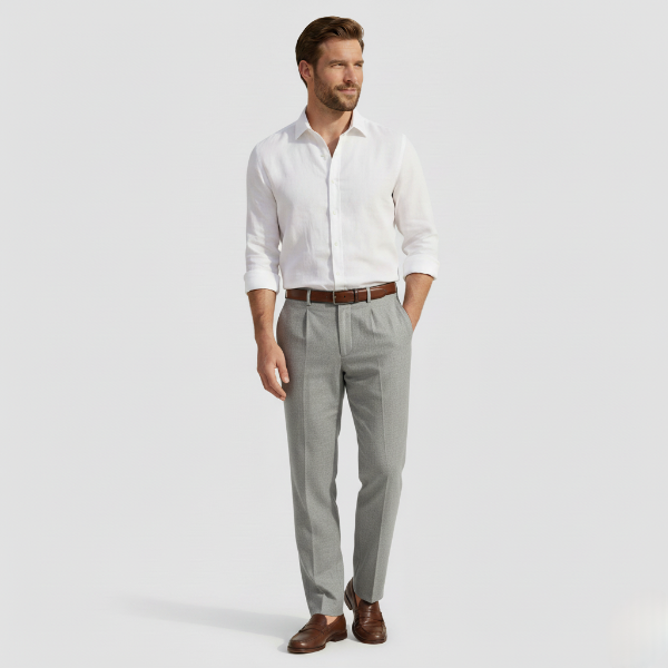 Linen Pleated Straight Leg Trousers for Men - Smart Casual Wear