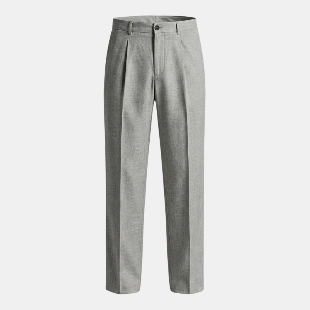 Linen Pleated Straight Leg Trousers for Men - Smart Casual Wear
