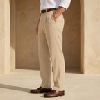 Linen Pleated Straight Leg Trousers for Men - Smart Casual Wear