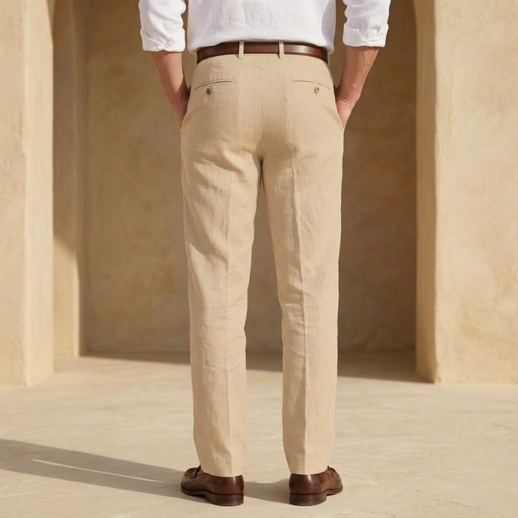 Linen Pleated Straight Leg Trousers for Men - Smart Casual Wear