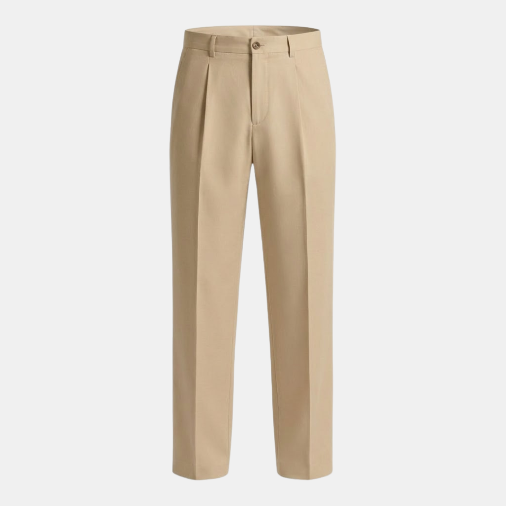 Linen Pleated Straight Leg Trousers for Men - Smart Casual Wear