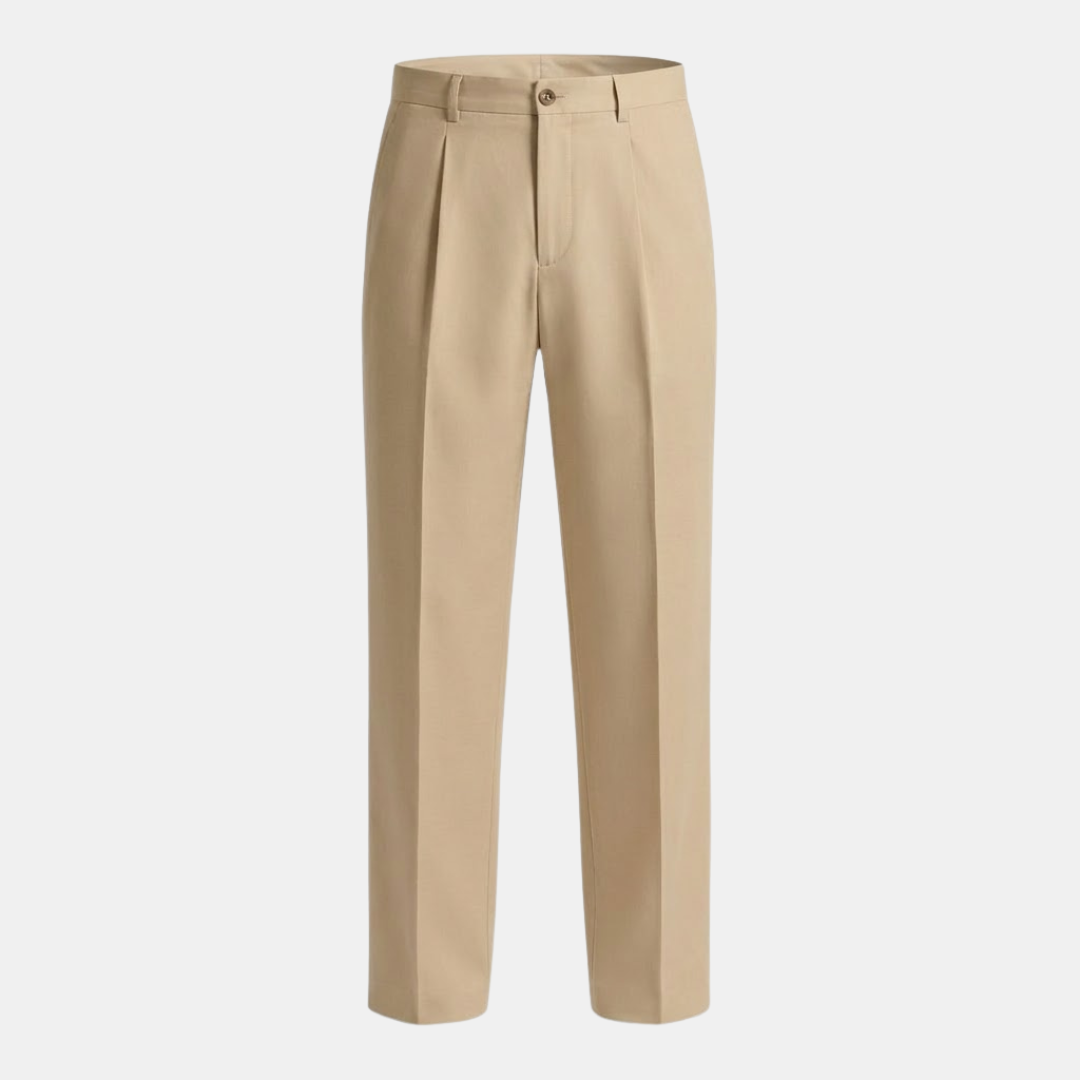 Linen Pleated Straight Leg Trousers for Men - Smart Casual Wear