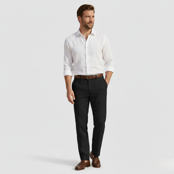 Linen Pleated Straight Leg Trousers for Men - Smart Casual Wear