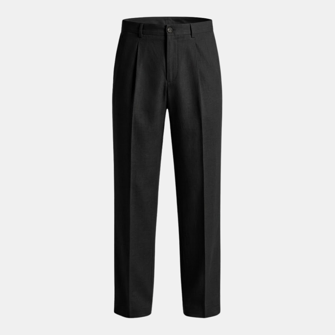 Linen Pleated Straight Leg Trousers for Men - Smart Casual Wear
