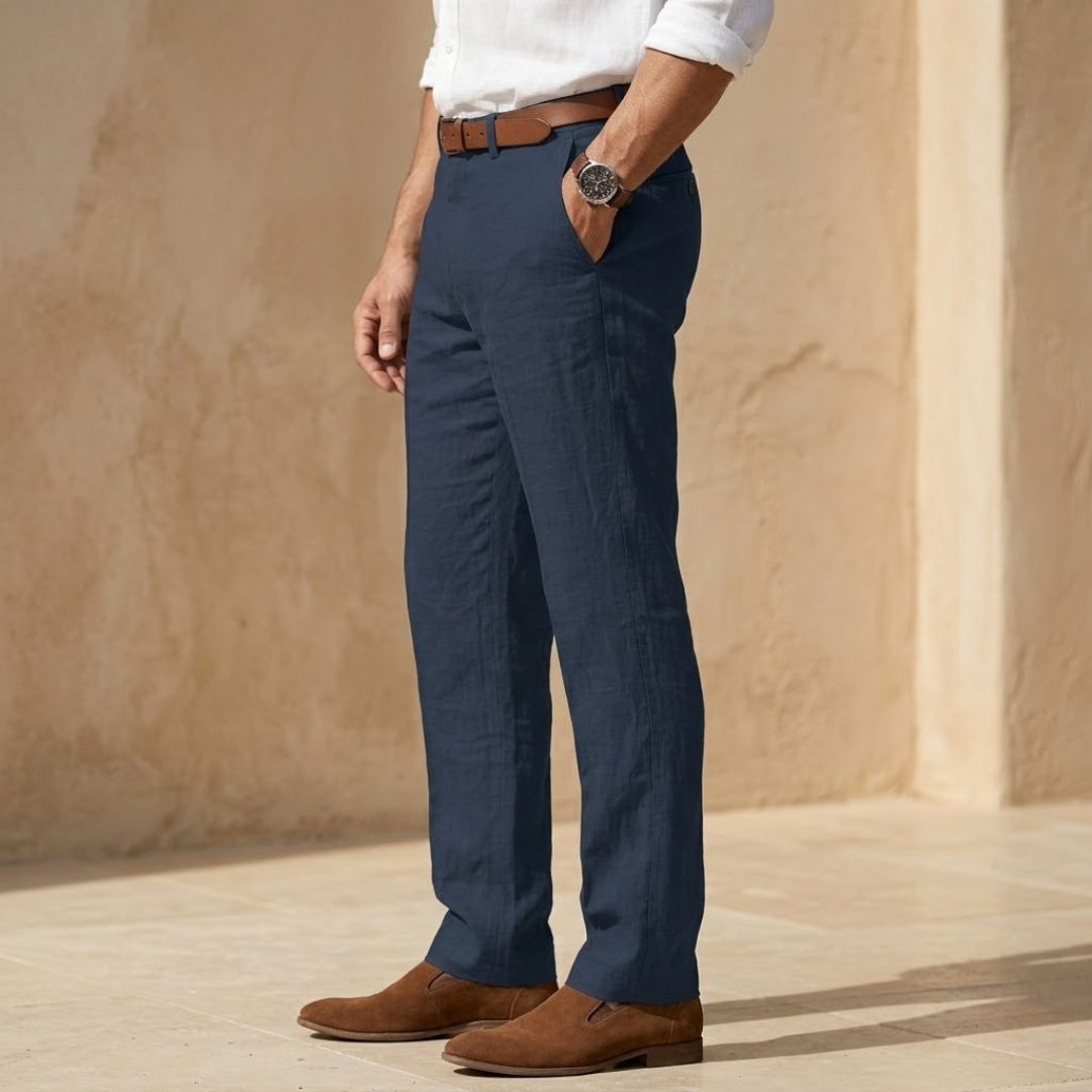 Linen Straight Leg Trousers for Men - Tailored Fit for Casual or Formal Wear