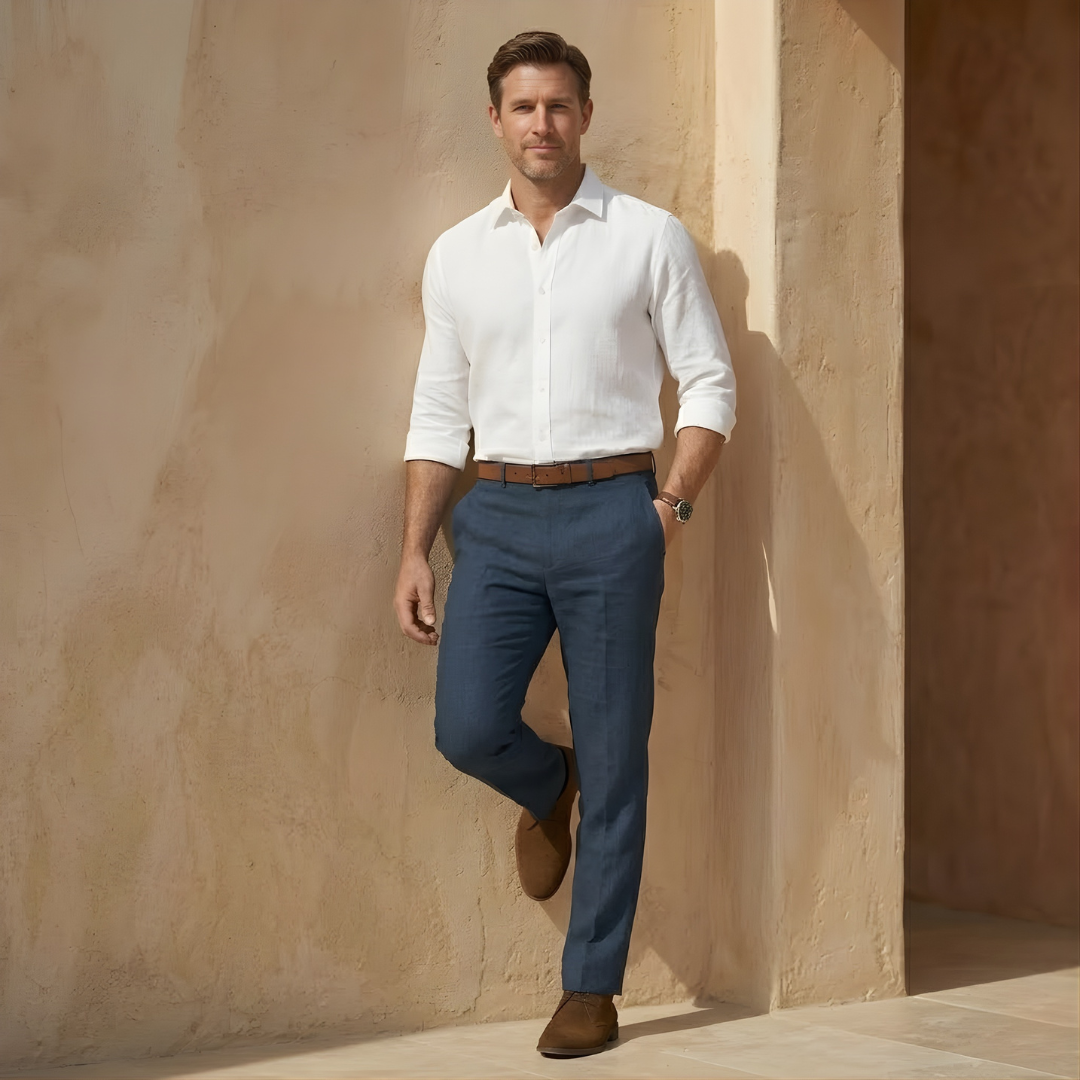 Linen Straight Leg Trousers for Men - Tailored Fit for Casual or Formal Wear