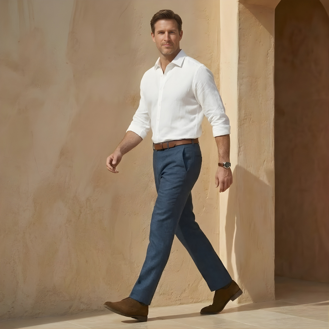 Linen Straight Leg Trousers for Men - Tailored Fit for Casual or Formal Wear