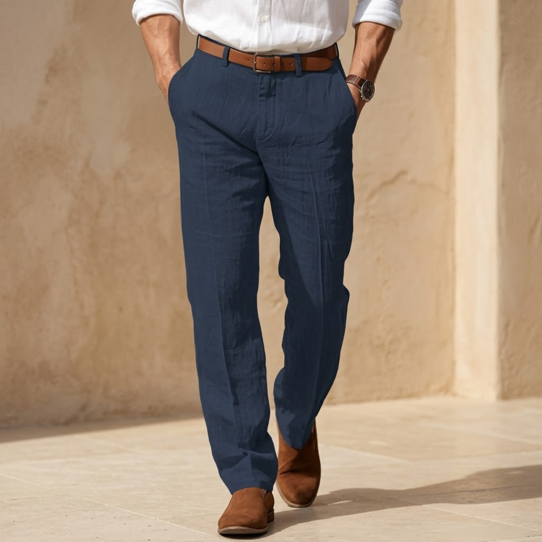 Linen Straight Leg Trousers for Men - Tailored Fit for Casual or Formal Wear