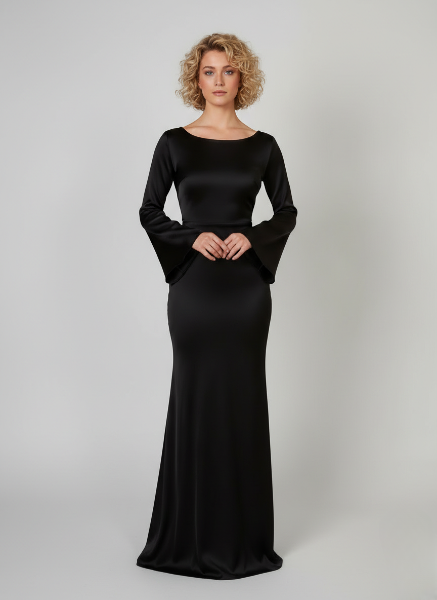 Long Sleeve Maxi Dress for Wedding Guests - Elegant Chiffon Evening Gown with Flowing Skirt