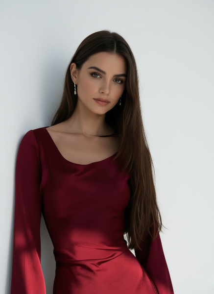 Long Sleeve Maxi Dress for Wedding Guests - Elegant Chiffon Evening Gown with Flowing Skirt