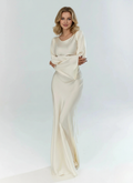 Long Sleeve Maxi Dress for Wedding Guests - Elegant Chiffon Evening Gown with Flowing Skirt