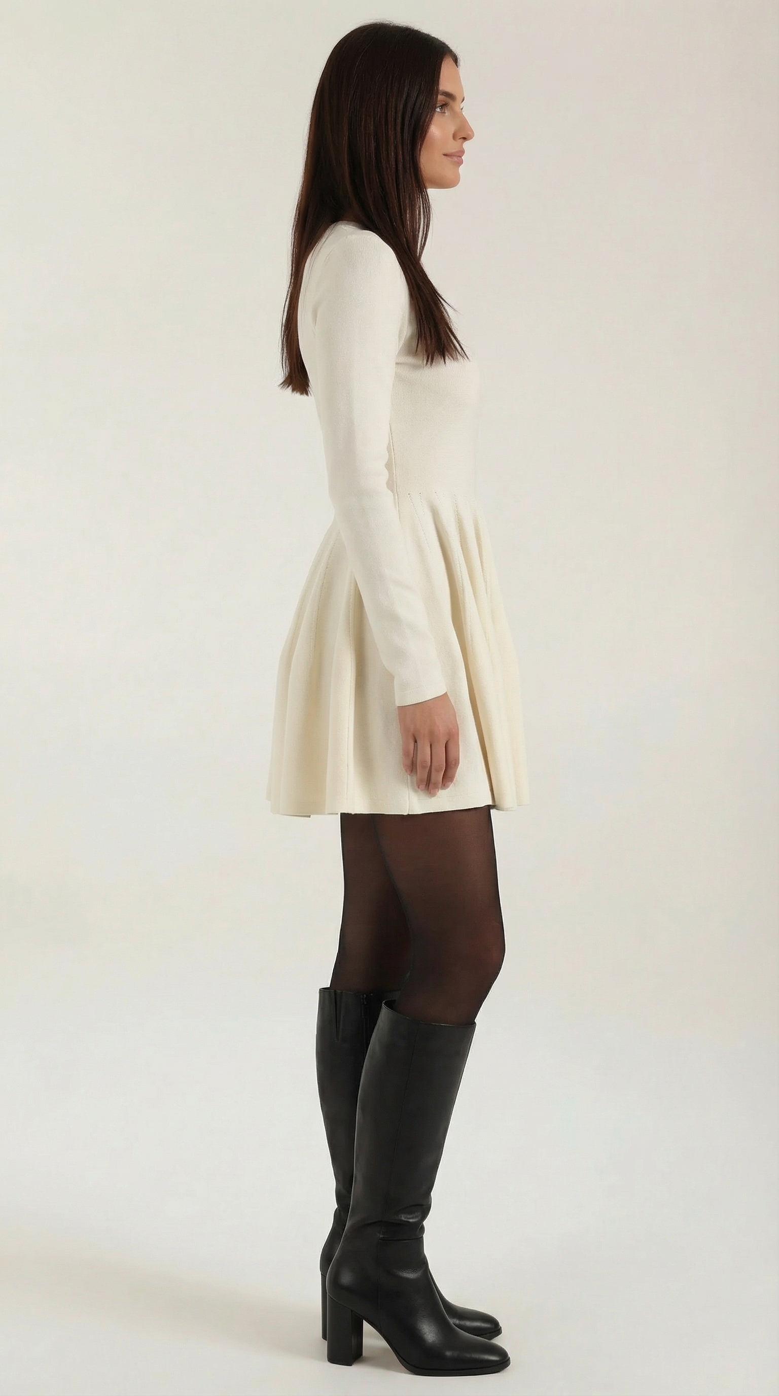 Long Sleeve Pleated Mini Dress in Soft Fabric - Elegant Casual Wear for Parties and Events