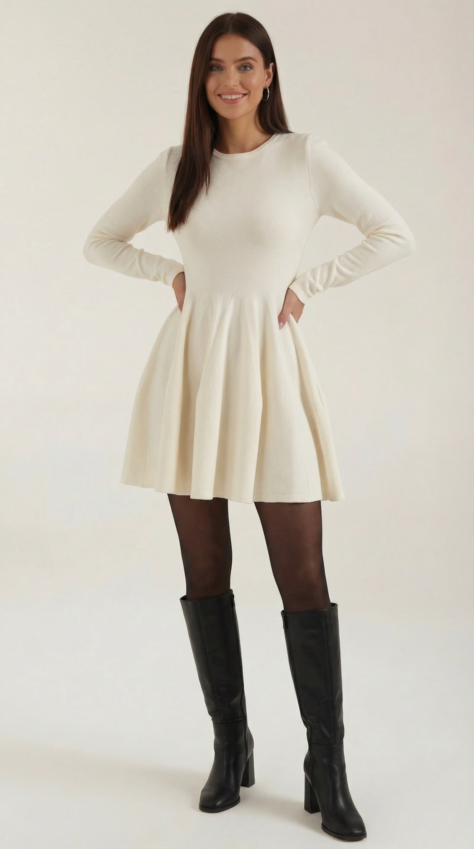 Long Sleeve Pleated Mini Dress in Soft Fabric - Elegant Casual Wear for Parties and Events
