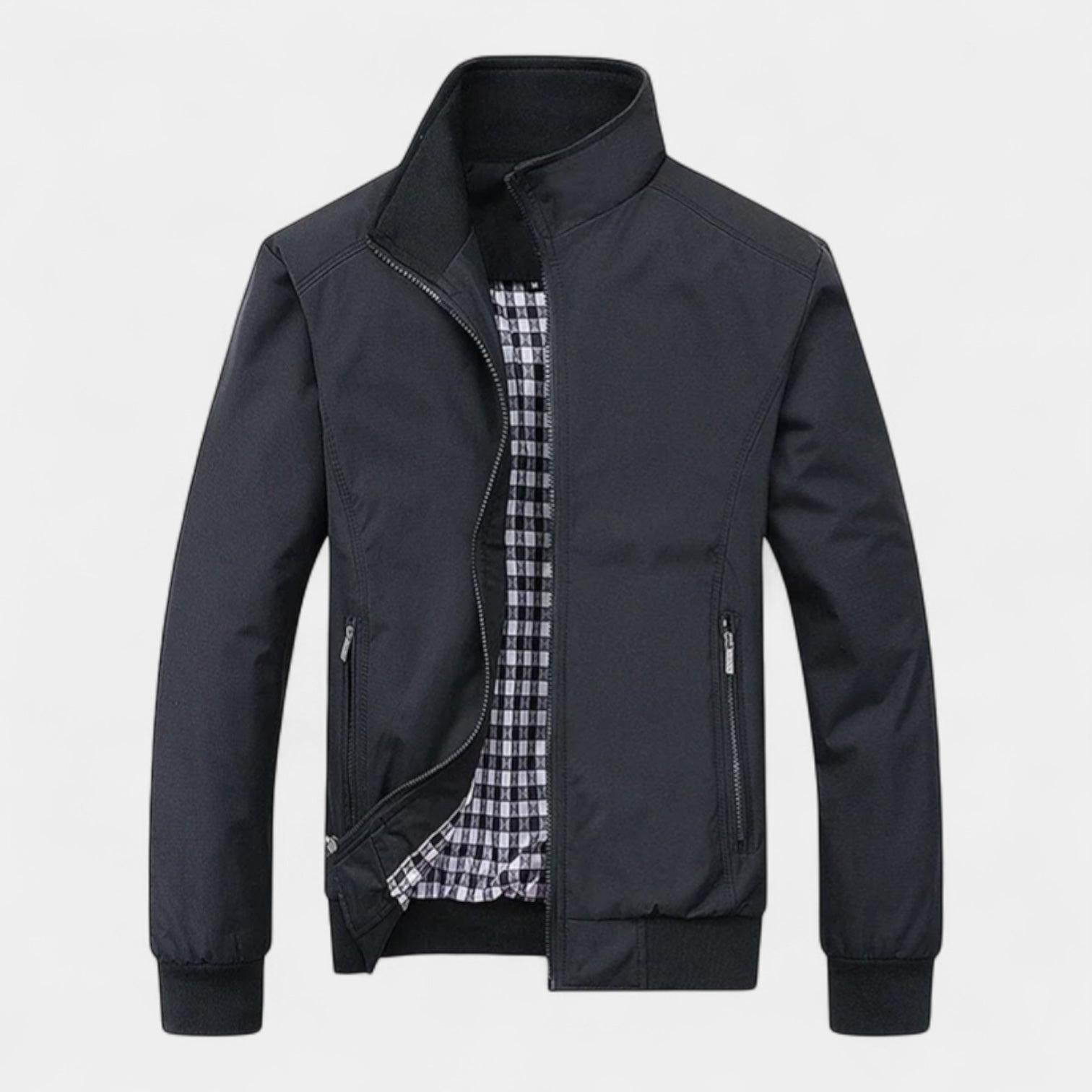 Men's Bomber Jacket with Checked Lining and Ribbed Trims for Casual Wear