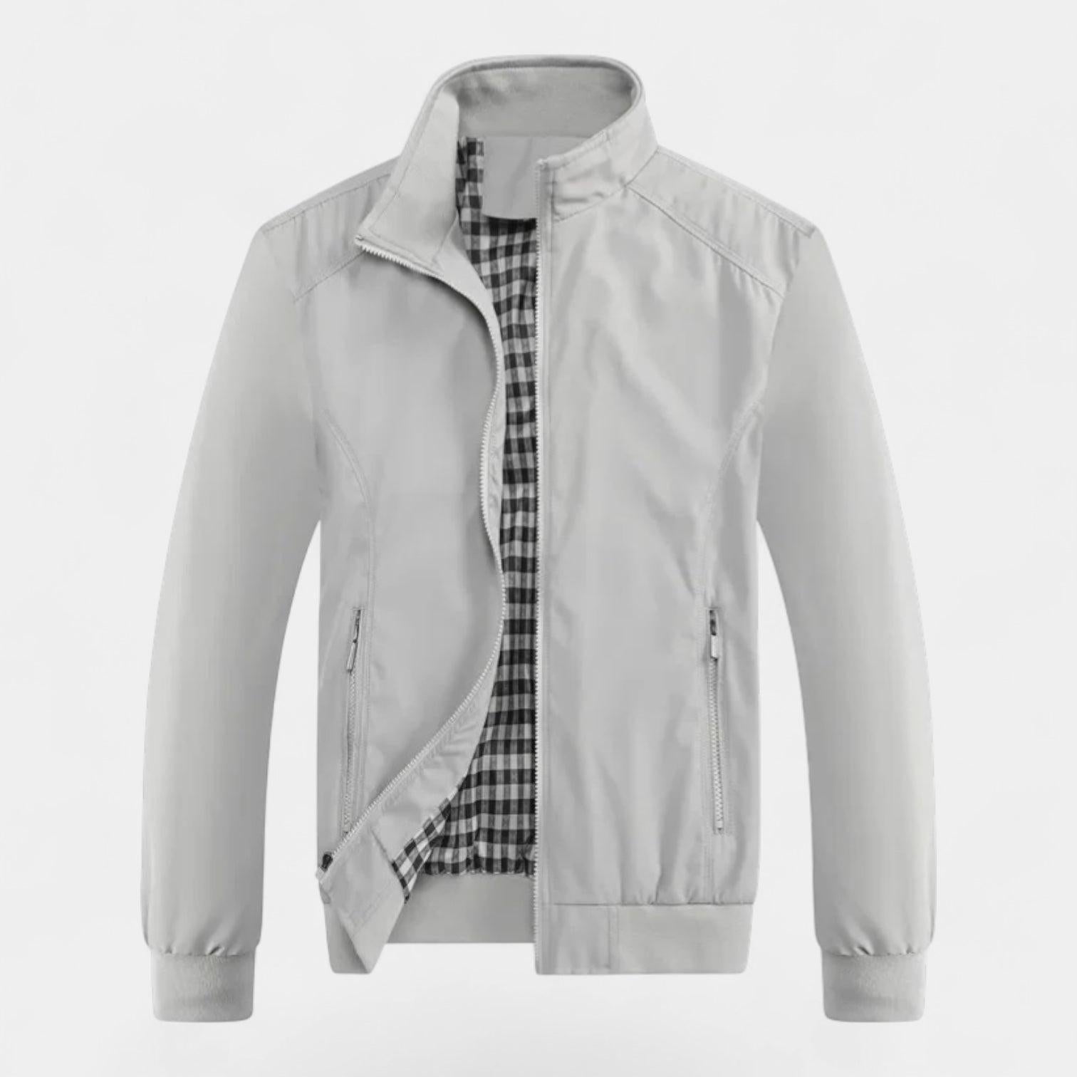 Men's Bomber Jacket with Checked Lining and Ribbed Trims for Casual Wear