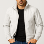 Men's Bomber Jacket with Checked Lining and Ribbed Trims for Casual Wear