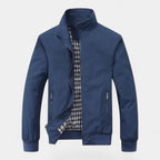 Men's Bomber Jacket with Checked Lining and Ribbed Trims for Casual Wear