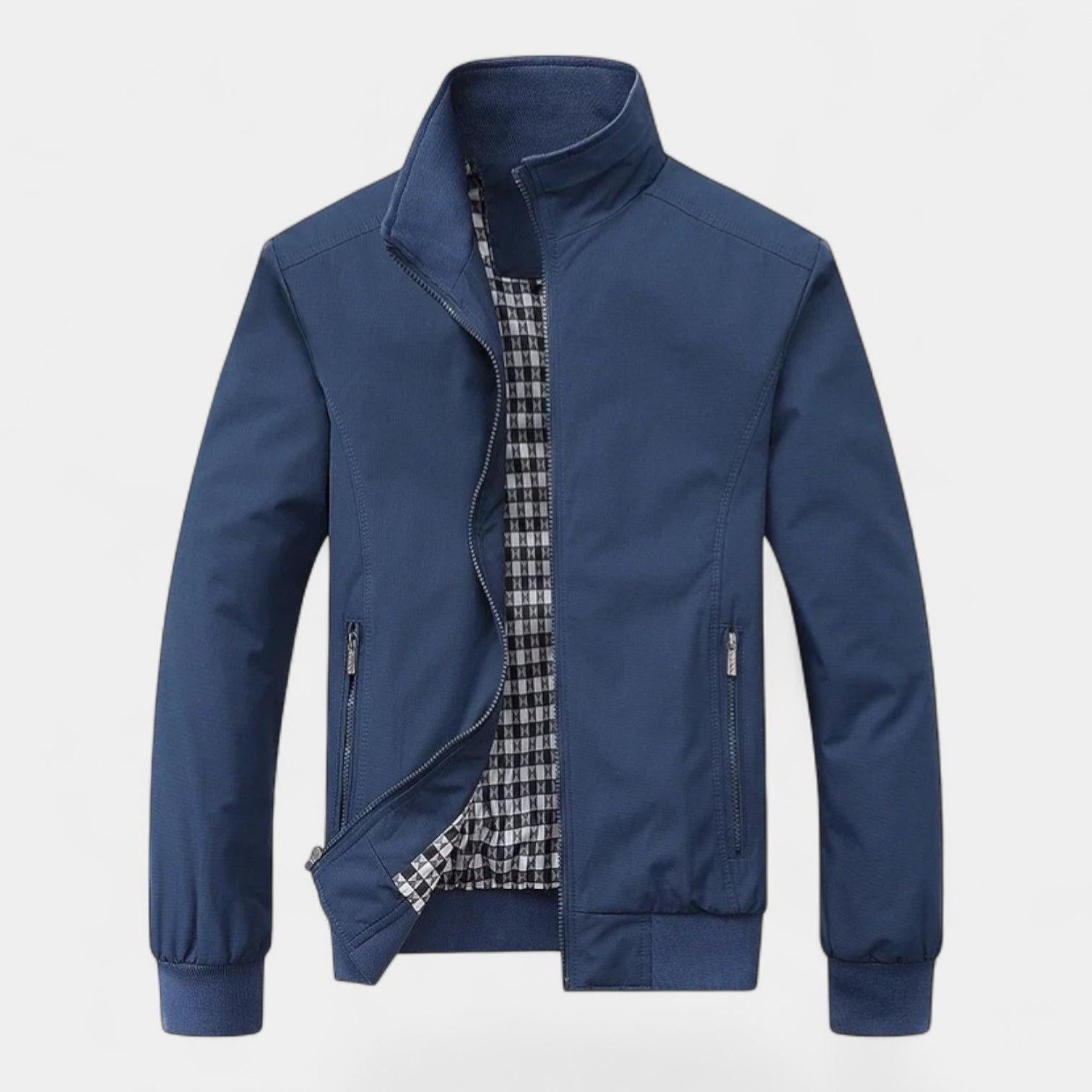 Men's Bomber Jacket with Checked Lining and Ribbed Trims for Casual Wear