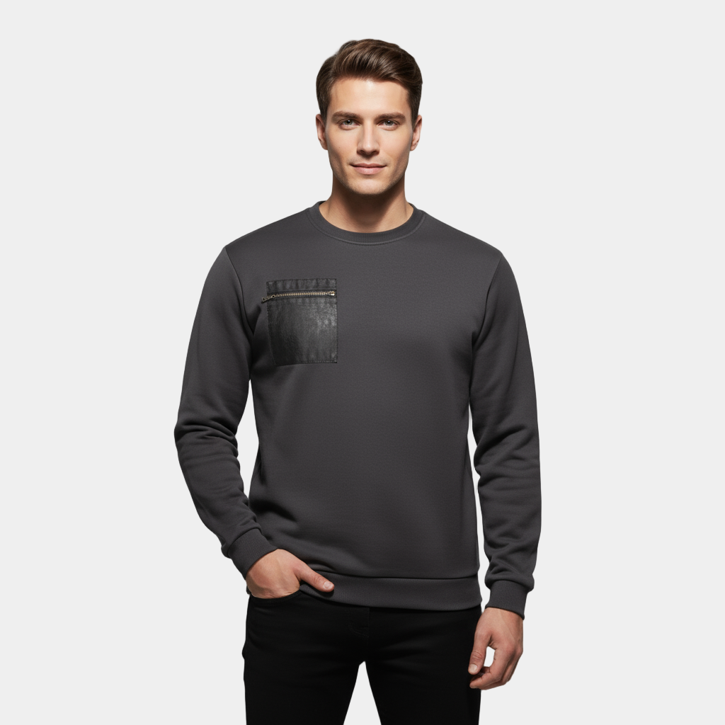 Men's Brushed Crew Neck Sweater - Soft Fabric - Casual Style - Ideal for Everyday Wear - Available in Multiple Colors