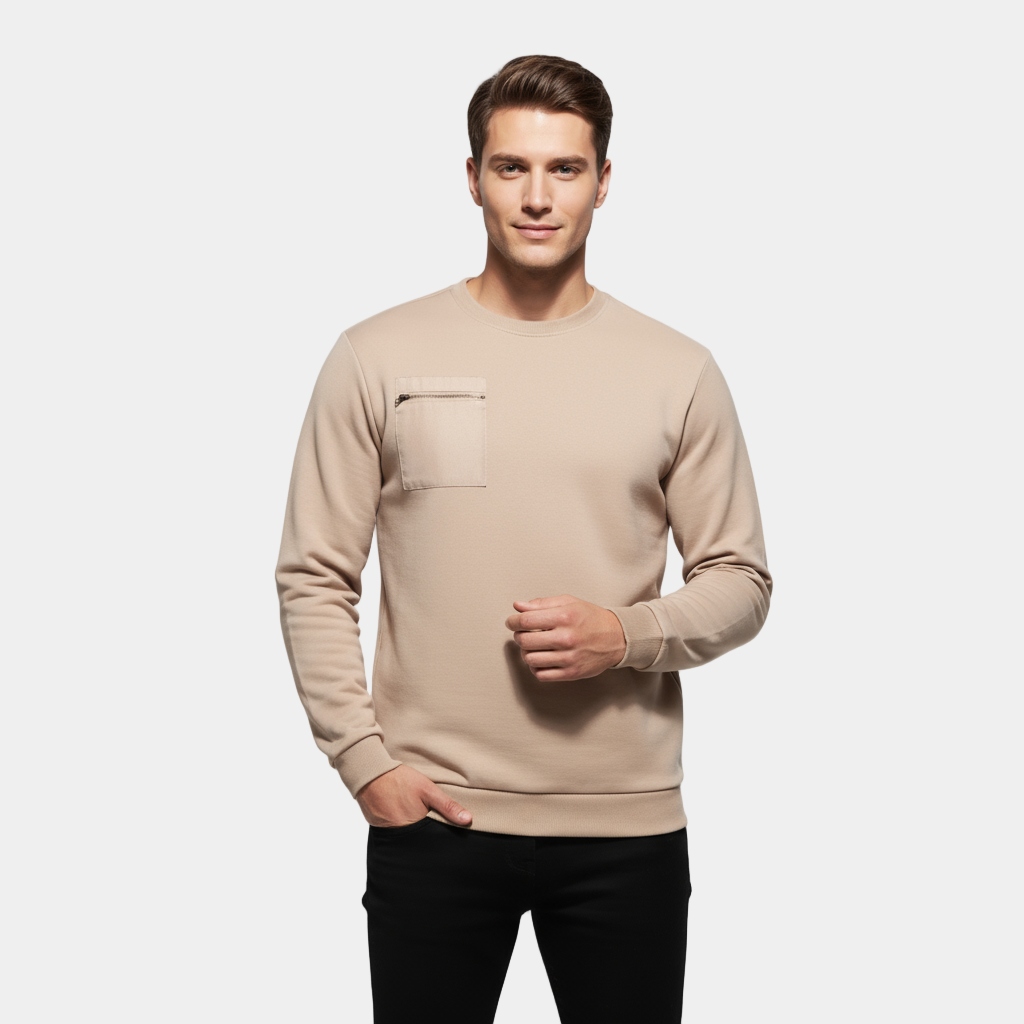 Men's Brushed Crew Neck Sweater - Soft Fabric - Casual Style - Ideal for Everyday Wear - Available in Multiple Colors