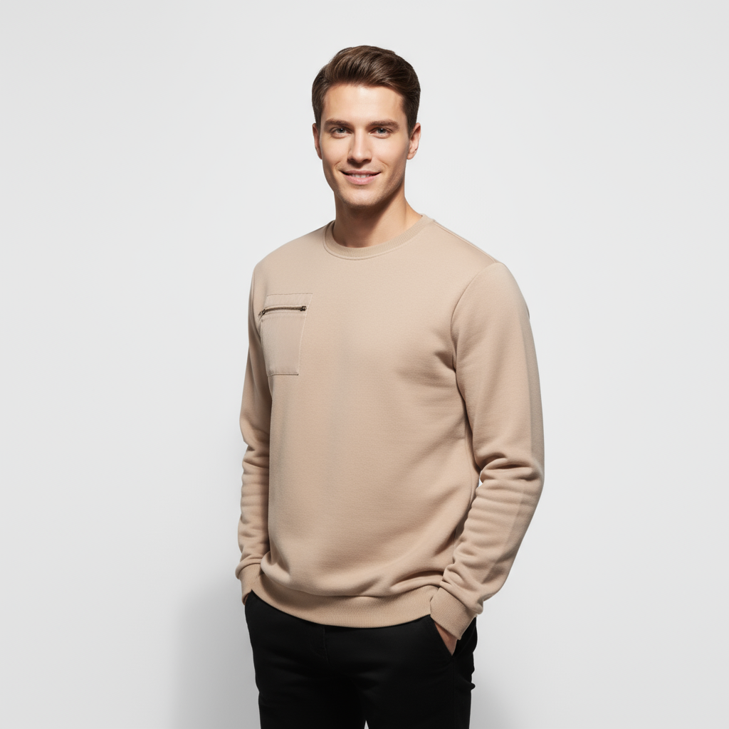 Men's Brushed Crew Neck Sweater - Soft Fabric - Casual Style - Ideal for Everyday Wear - Available in Multiple Colors
