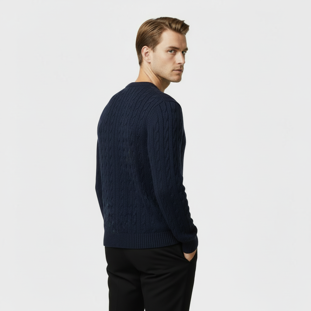 Men's Cable Knit Jumper - Cozy Crewneck Sweater for Casual Wear - Warm Knit Fabric - Perfect for Fall and Winter