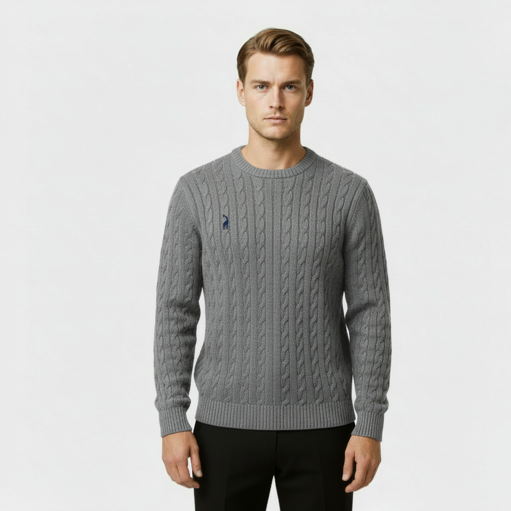 Men's Cable Knit Jumper - Cozy Crewneck Sweater for Casual Wear - Warm Knit Fabric - Perfect for Fall and Winter