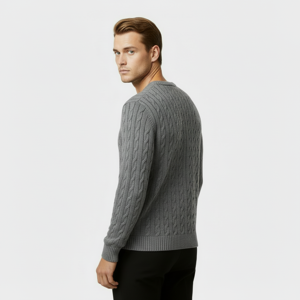 Men's Cable Knit Jumper - Cozy Crewneck Sweater for Casual Wear - Warm Knit Fabric - Perfect for Fall and Winter