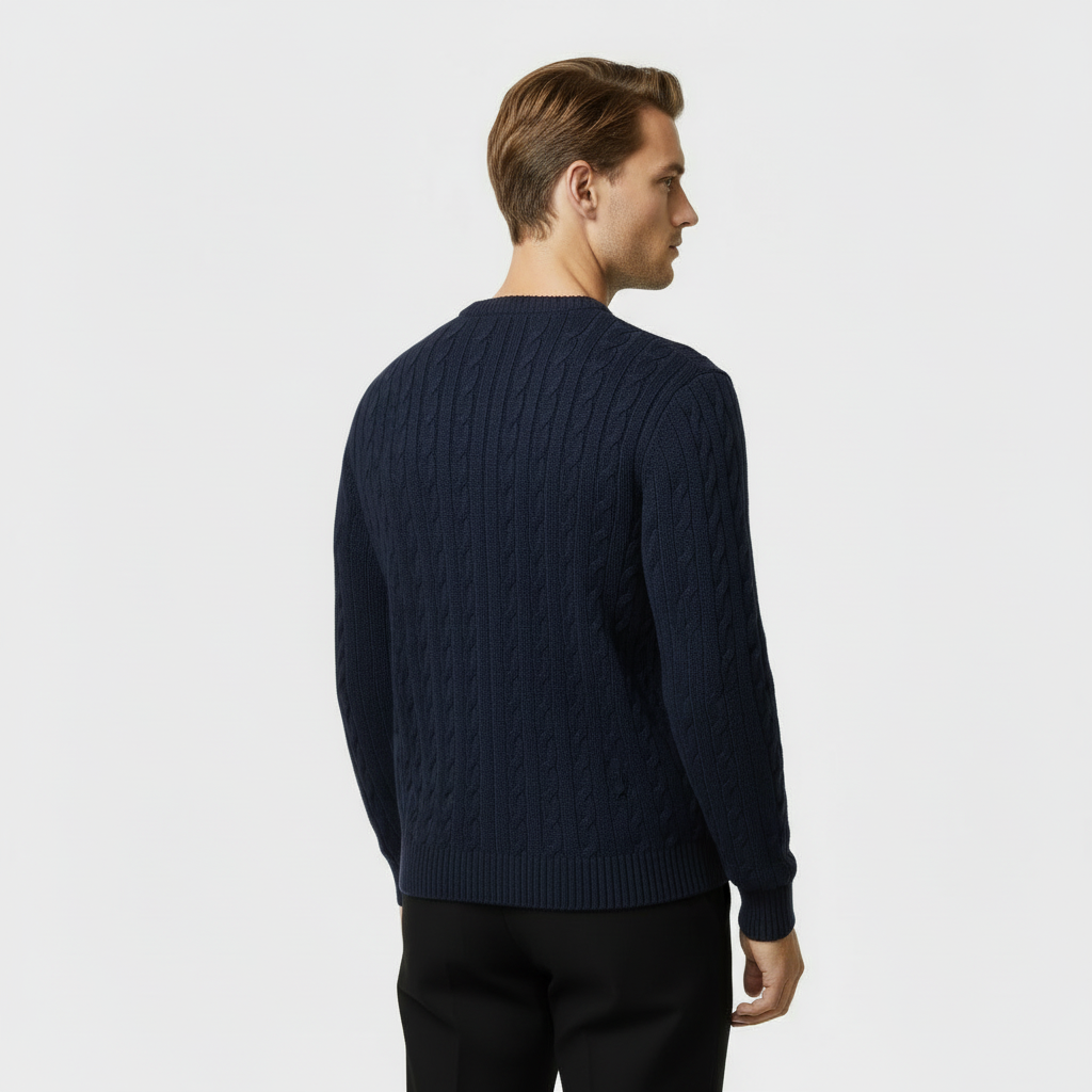 Men's Cable Knit Jumper - Cozy Crewneck Sweater for Casual Wear - Warm Knit Fabric - Perfect for Fall and Winter