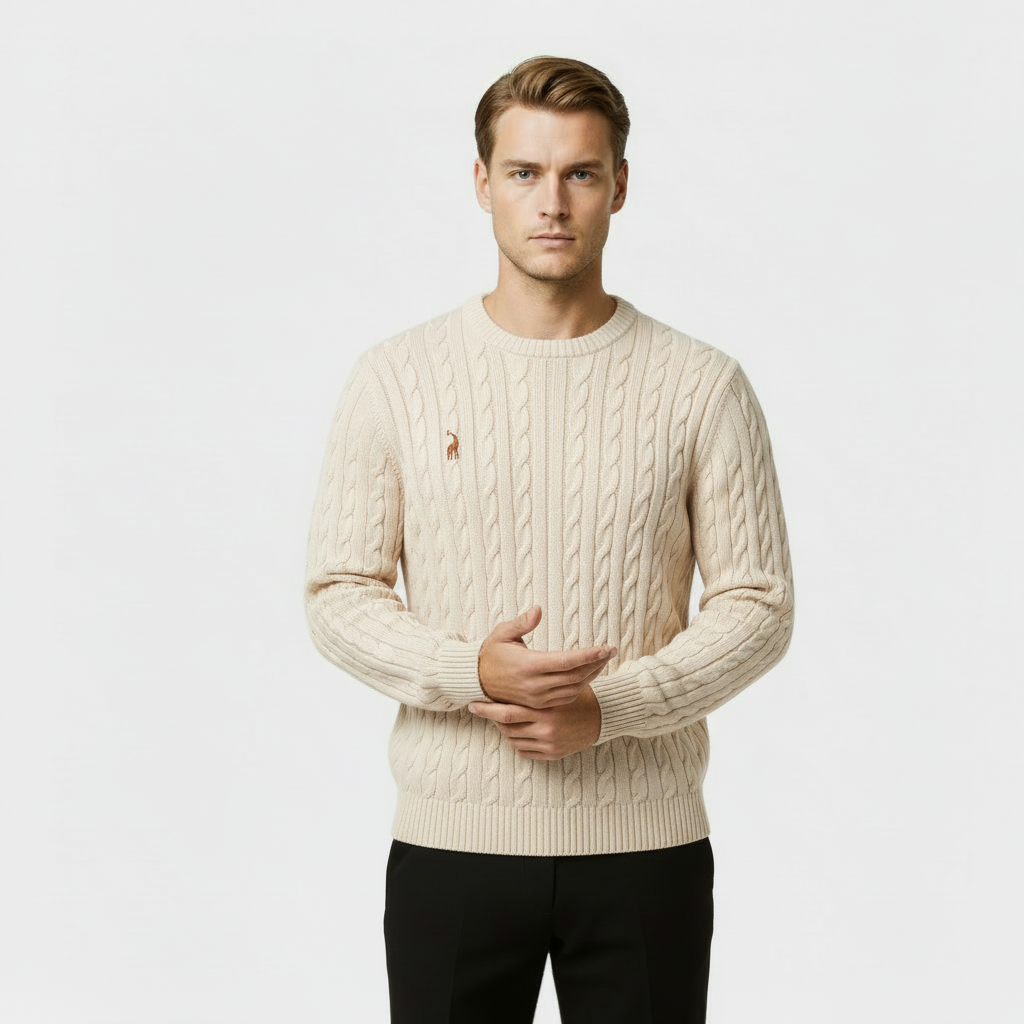 Men's Cable Knit Jumper - Cozy Crewneck Sweater for Casual Wear - Warm Knit Fabric - Perfect for Fall and Winter