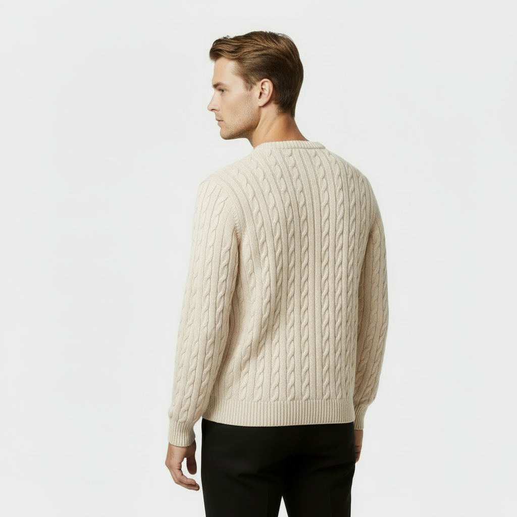 Men's Cable Knit Jumper - Cozy Crewneck Sweater for Casual Wear - Warm Knit Fabric - Perfect for Fall and Winter