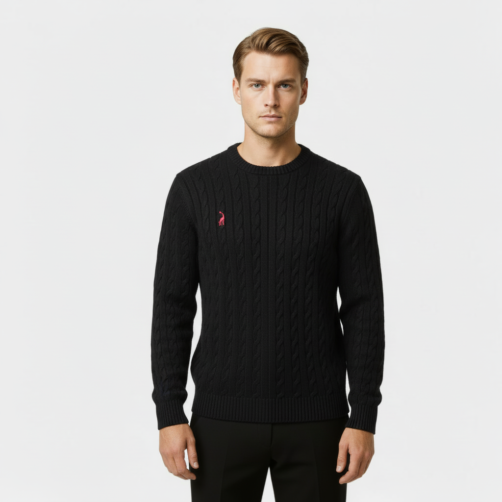 Men's Cable Knit Jumper - Cozy Crewneck Sweater for Casual Wear - Warm Knit Fabric - Perfect for Fall and Winter