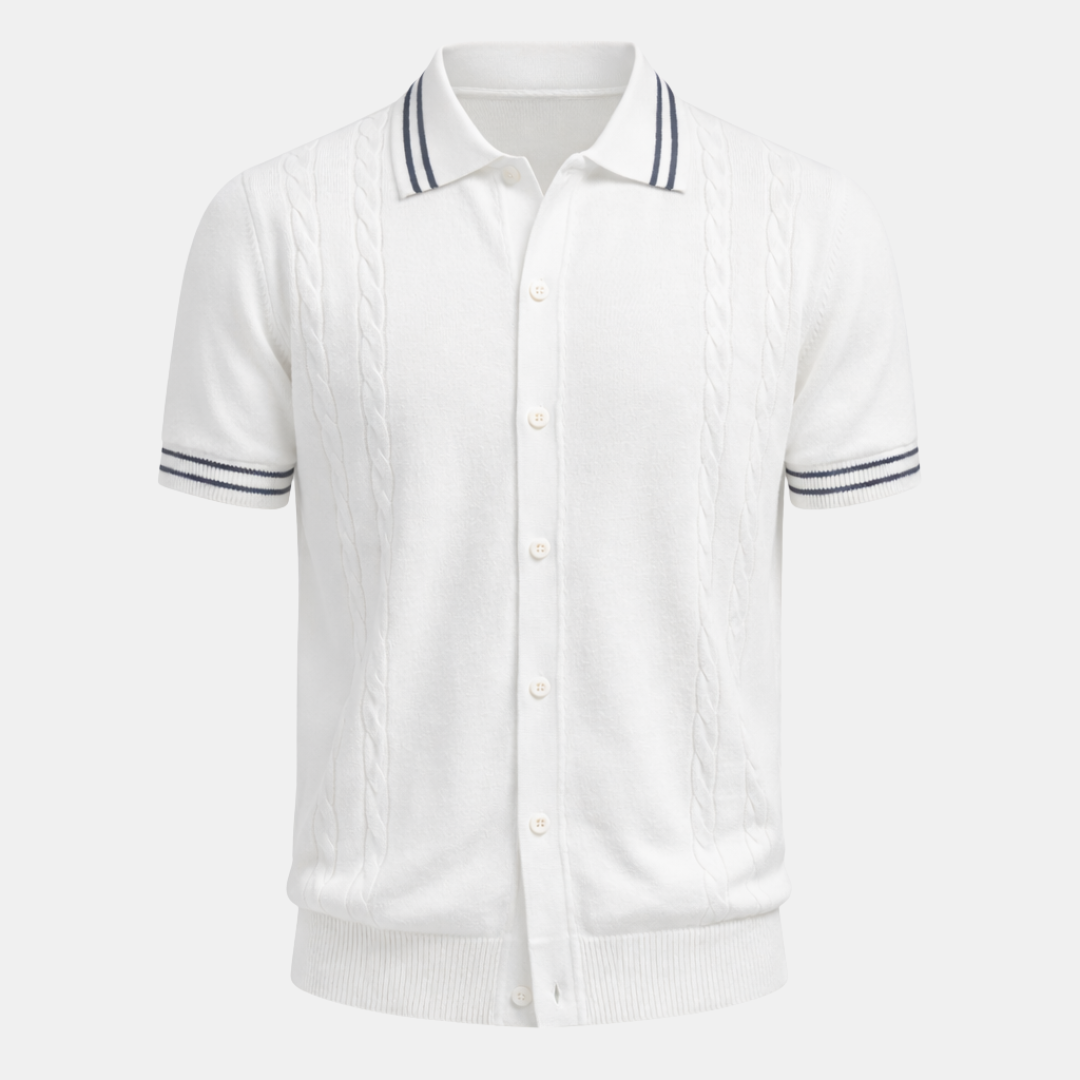 Men's Cable Knit Polo Shirt - Short Sleeve, Casual Style for Everyday Wear