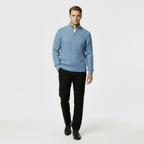 Men's Cable Knit Quarter Zip Sweater - Soft Cotton Blend - Casual Knitwear for Everyday Wear