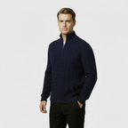Men's Cable Knit Quarter Zip Sweater - Soft Cotton Blend - Casual Knitwear for Everyday Wear