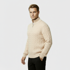 Men's Cable Knit Quarter Zip Sweater - Soft Cotton Blend - Casual Knitwear for Everyday Wear