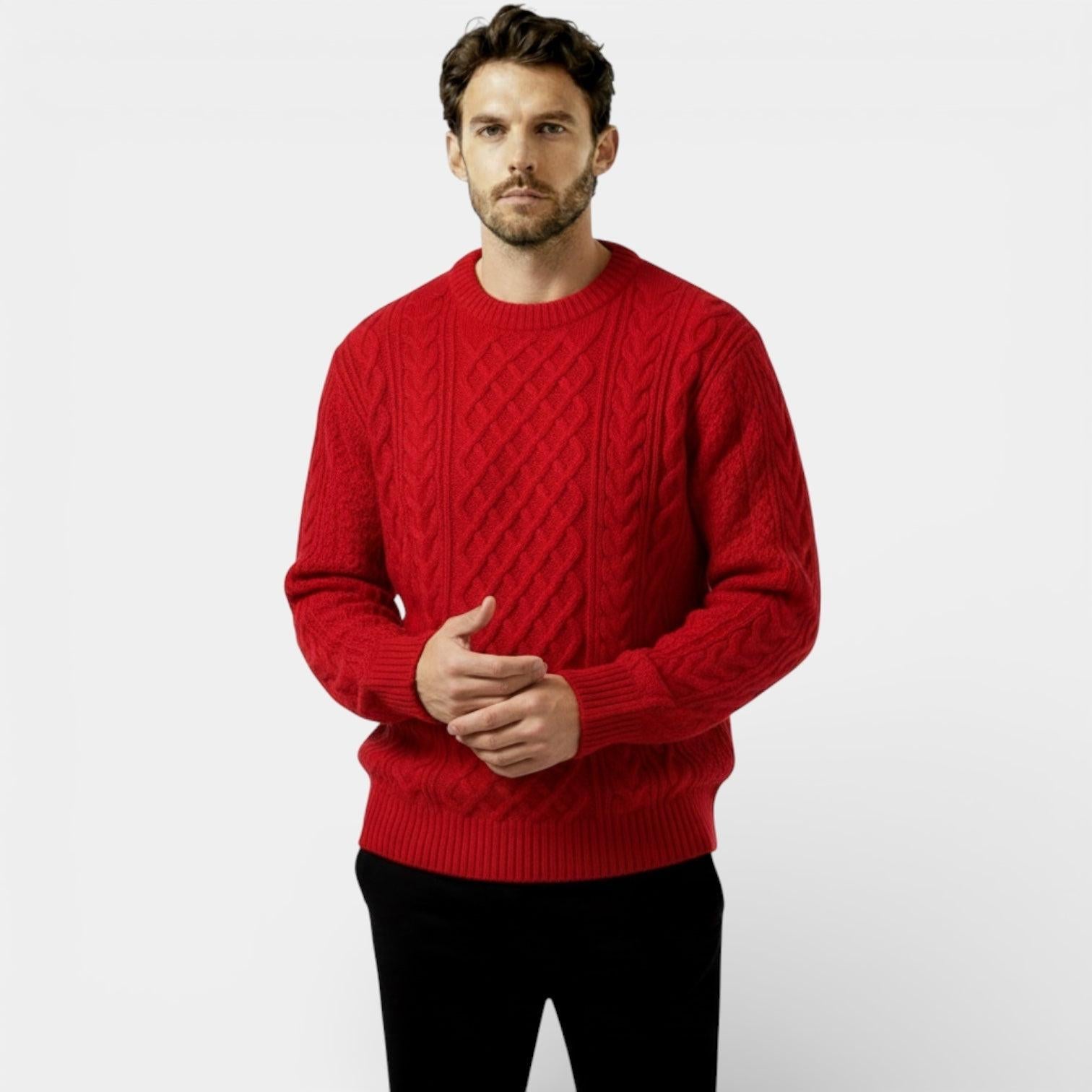 Men's Cable Knit Sweater - Textured Pullover - Warm Knitwear for Casual Wear - Classic Fit - Available in Multiple Colors