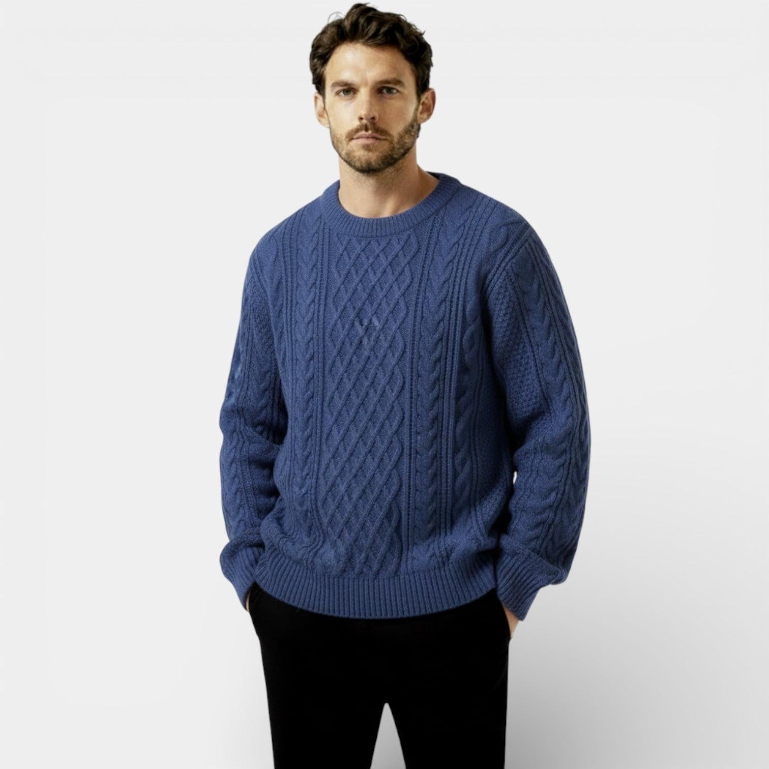Men's Cable Knit Sweater - Textured Pullover - Warm Knitwear for Casual Wear - Classic Fit - Available in Multiple Colors