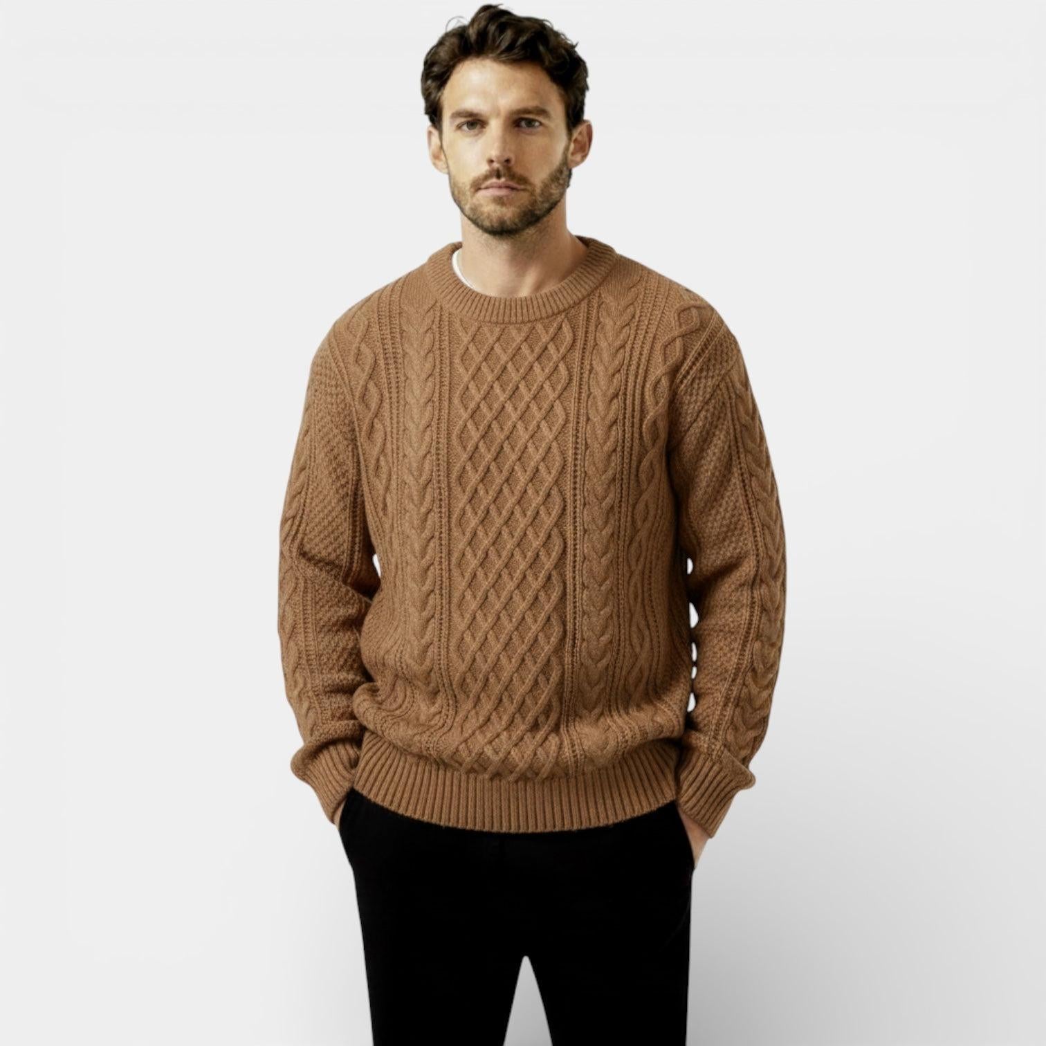 Men's Cable Knit Sweater - Textured Pullover - Warm Knitwear for Casual Wear - Classic Fit - Available in Multiple Colors