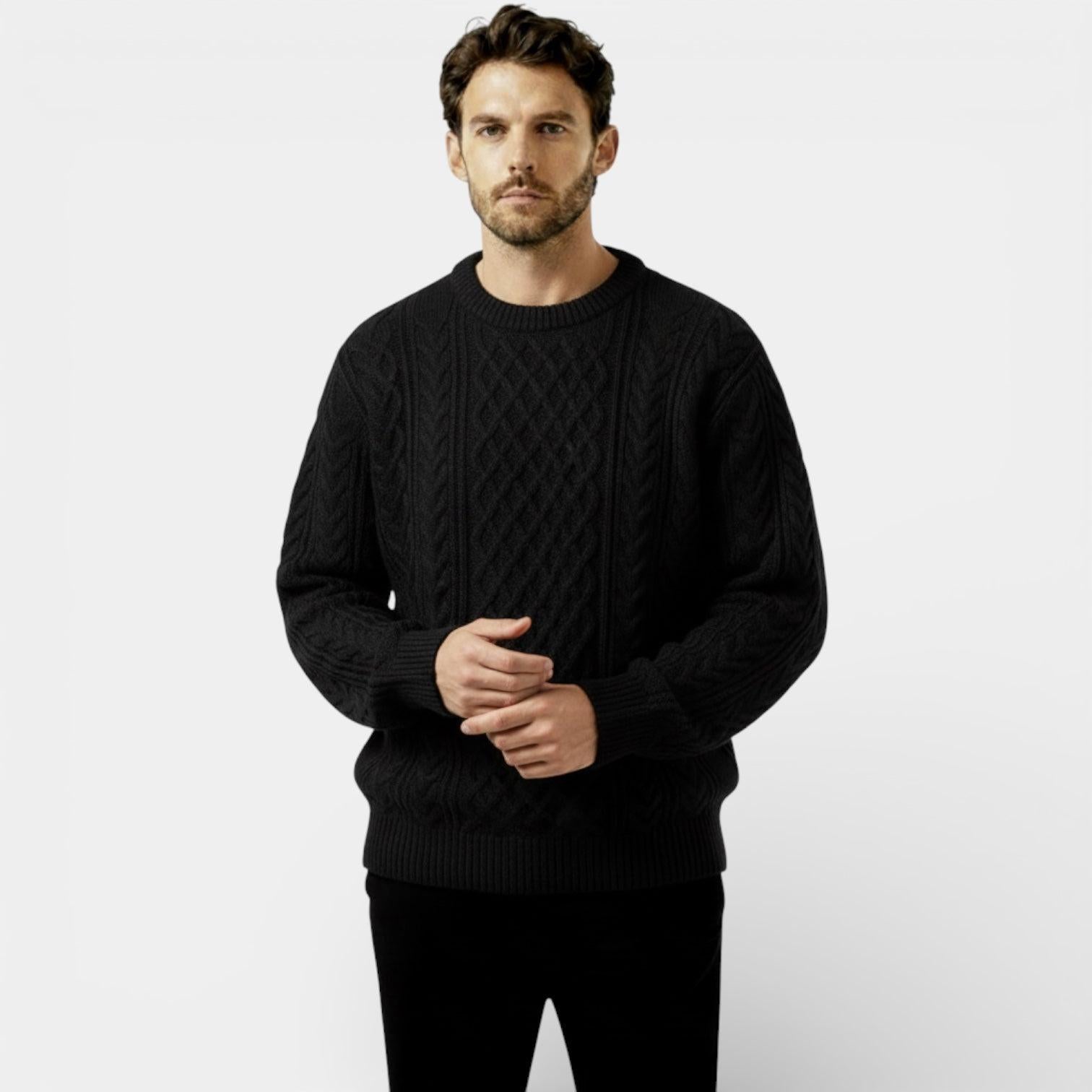 Men's Cable Knit Sweater - Textured Pullover - Warm Knitwear for Casual Wear - Classic Fit - Available in Multiple Colors