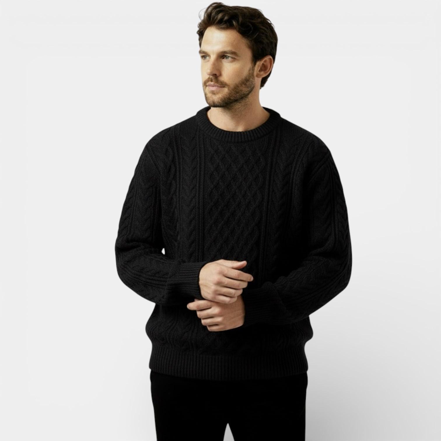 Men's Cable Knit Sweater - Textured Pullover - Warm Knitwear for Casual Wear - Classic Fit - Available in Multiple Colors
